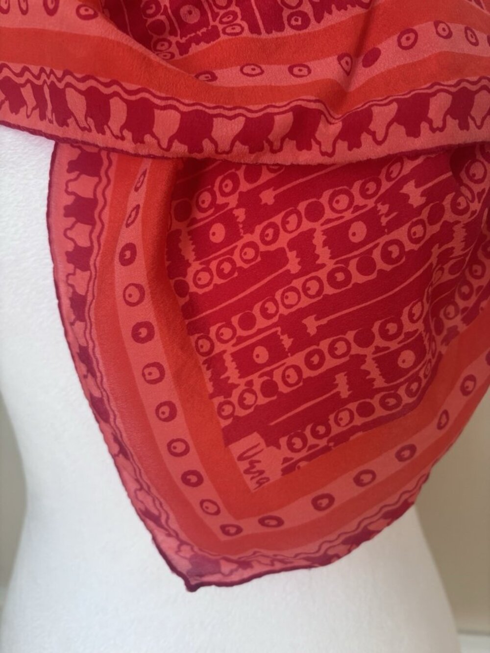 Vintage Vera Neumann Orange Silk Scarf 1970s Geometric Print 30"x30" - Picture 4 of 4